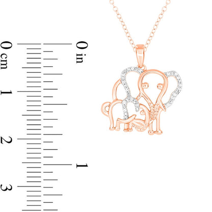 0.05 CT. T.W. Natural Diamond Motherly Love Elephants Pendant in Sterling Silver with 14K Rose Gold
