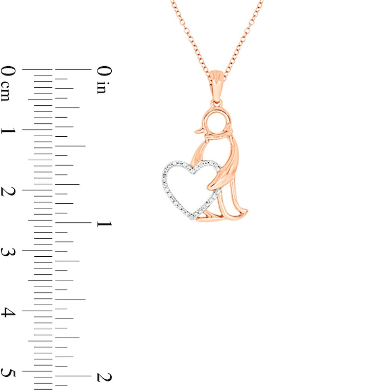 0.05 CT. T.W. Natural Diamond Penguin with Heart Pendant in Sterling Silver with 14K Rose Gold Plate