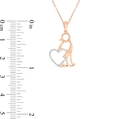 0.05 CT. T.W. Natural Diamond Penguin with Heart Pendant in Sterling Silver with 14K Rose Gold Plate