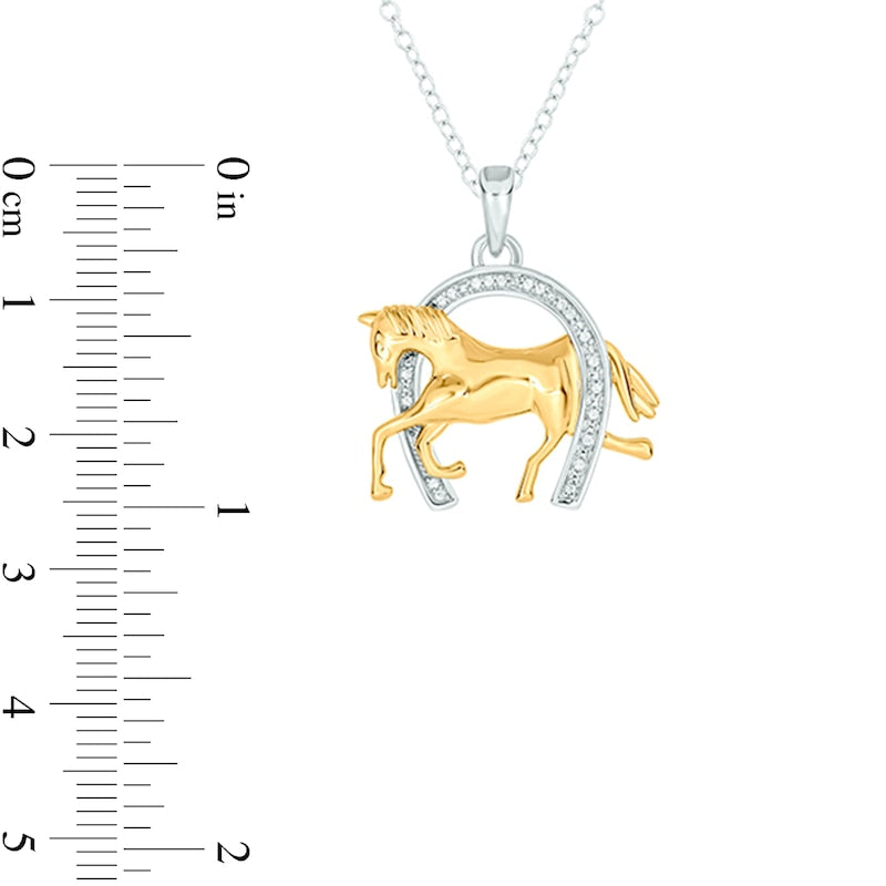 0.05 CT. T.W. Natural Diamond Horse in Horseshoe Pendant in Sterling Silver and 14K Gold Plate