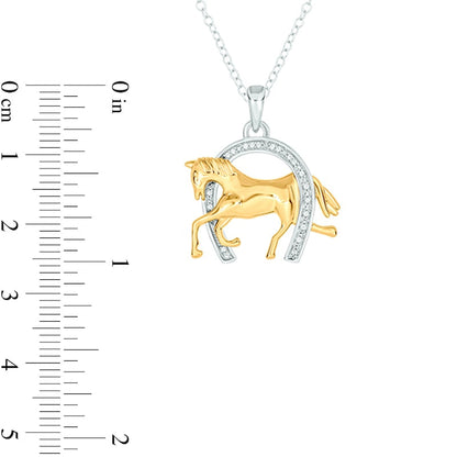 0.05 CT. T.W. Natural Diamond Horse in Horseshoe Pendant in Sterling Silver and 14K Gold Plate