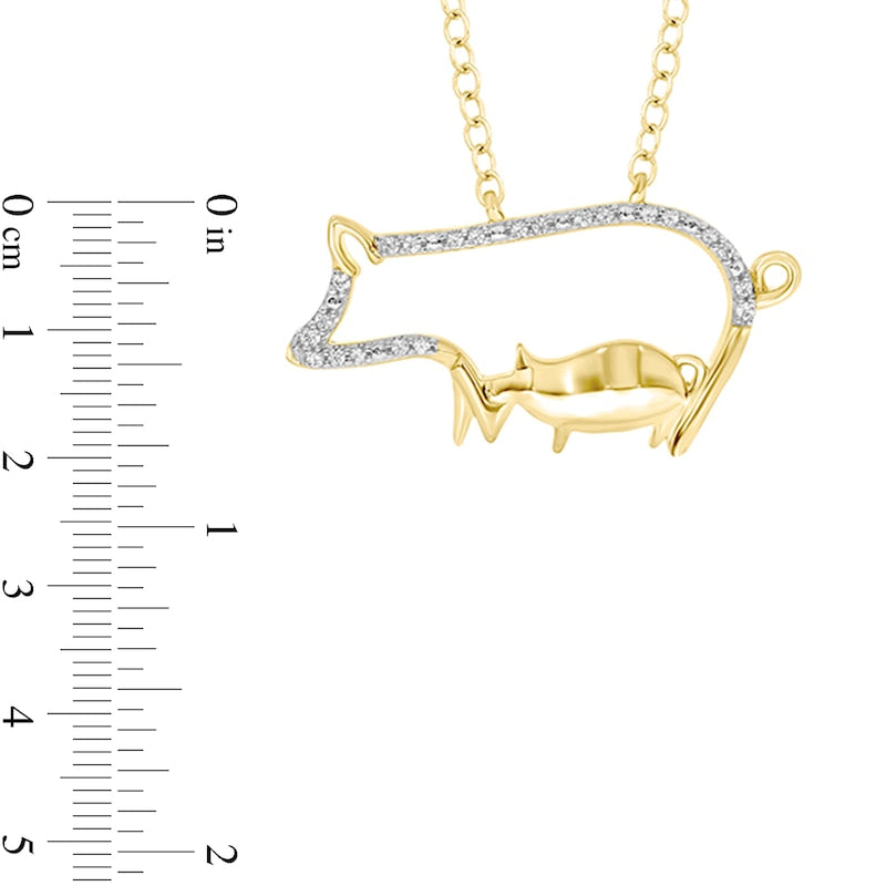 0.05 CT. T.W. Natural Diamond Motherly Love Pigs Pendant in Sterling Silver with 14K Gold Plate