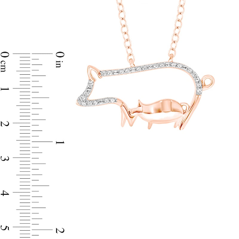 0.05 CT. T.W. Natural Diamond Motherly Love Pigs Pendant in Sterling Silver with 14K Rose Gold Plate