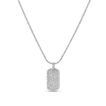Men's 12.75 CT. T.W. Natural Diamond Border Dog Tag Pendant in 14K White Gold - 22"