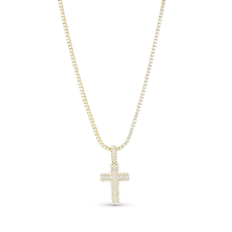Men's 12-0.1 CT. T.W. Natural Diamond Triple Row Cross Pendant in 14K Gold – 24"