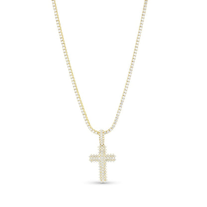 Men's 12-0.1 CT. T.W. Natural Diamond Triple Row Cross Pendant in 14K Gold – 24"