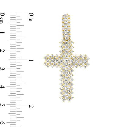Men's 12-0.1 CT. T.W. Natural Diamond Triple Row Cross Pendant in 14K Gold – 24"