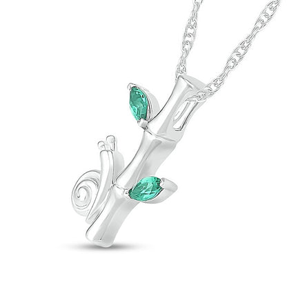 Marquise Lab-Created Emerald Leafy Bamboo and Snail Pendant in Sterling Silver