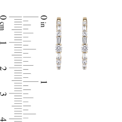 1 CT. T.W. Baguette and Round Diamond Alternating Oval Hoop Earrings in 10K Gold