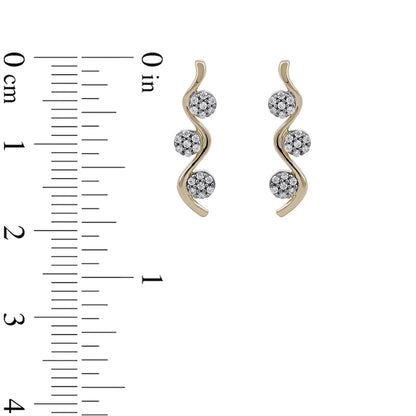 0.17 CT. T.W. Multi-Diamond Three Stone Linear Wave Drop Earrings in 10K Gold