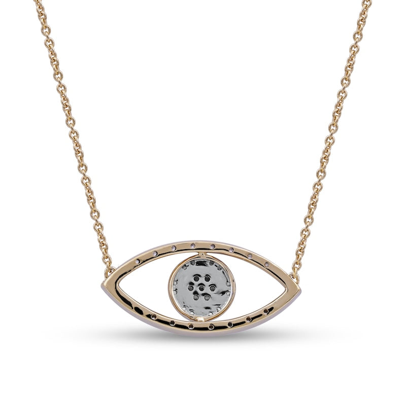 0.1 CT. T.W. Natural Diamond Beaded Evil Eye Necklace in 10K Yellow Gold