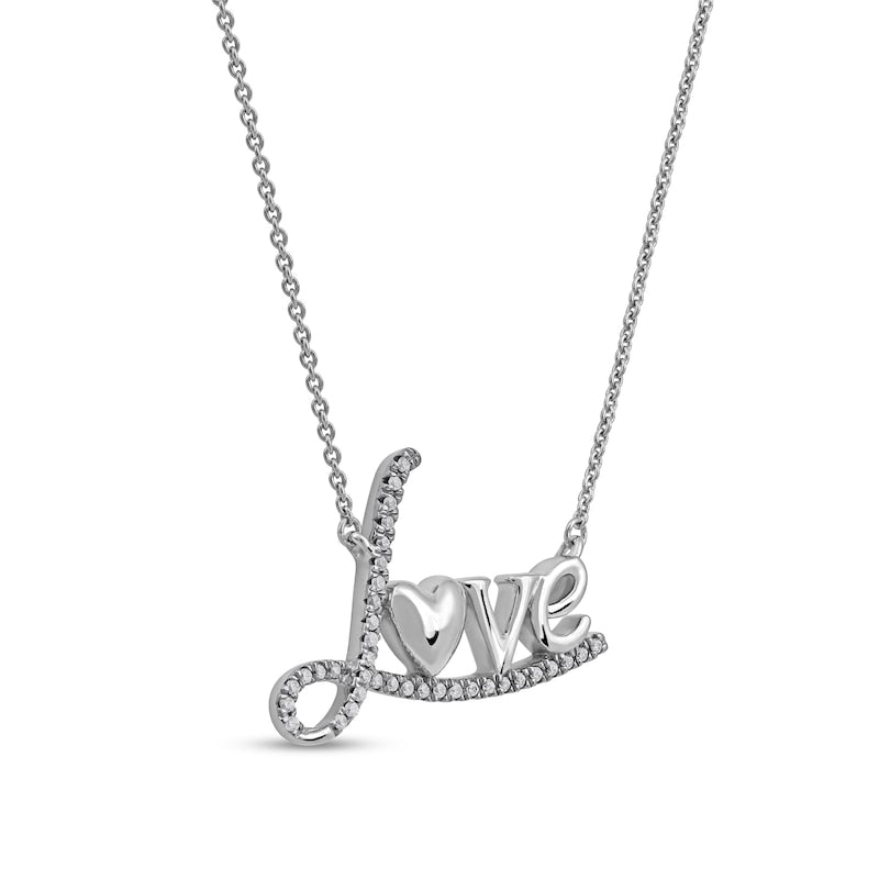 0.1 CT. T.W. Natural Diamond Love" with Heart Necklace in 10K White Gold"