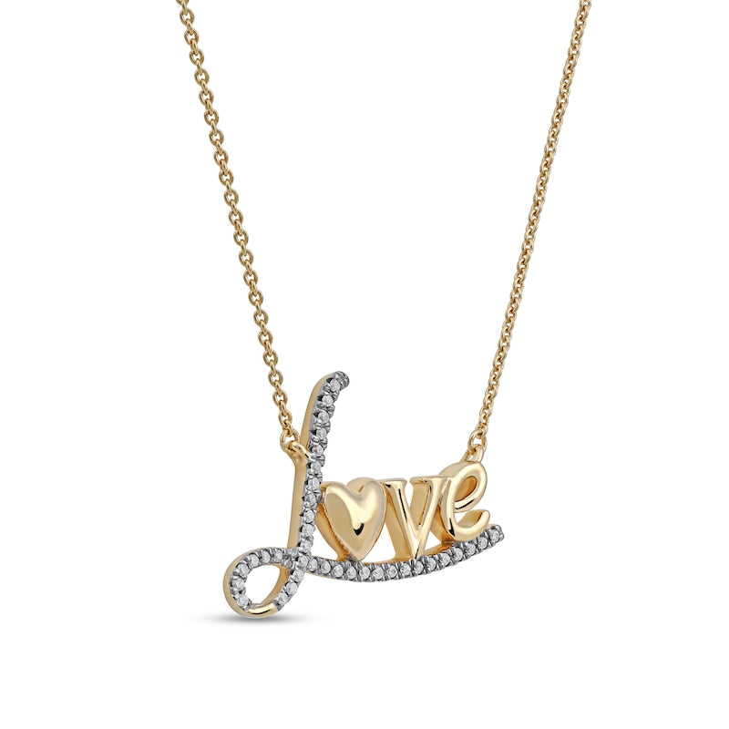 0.1 CT. T.W. Natural Diamond Love" with Heart Necklace in 10K Yellow Gold"