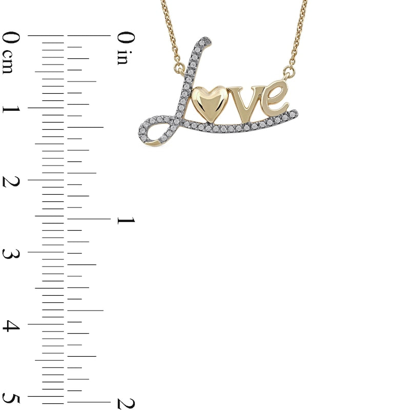 0.1 CT. T.W. Natural Diamond Love" with Heart Necklace in 10K Yellow Gold"