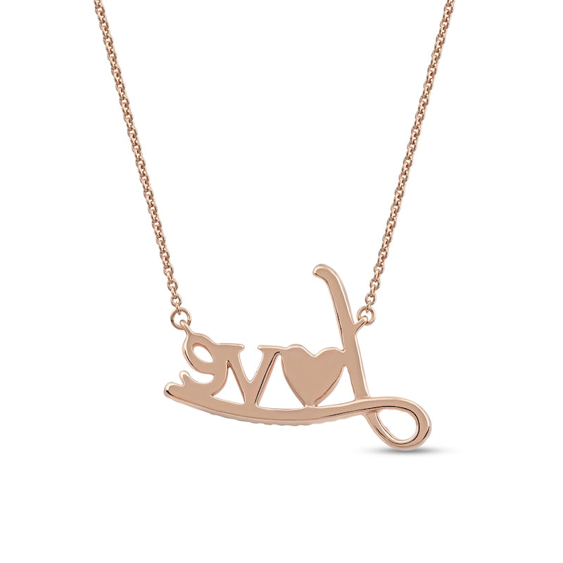 0.1 CT. T.W. Natural Diamond Love" with Heart Necklace in 10K Rose Gold"