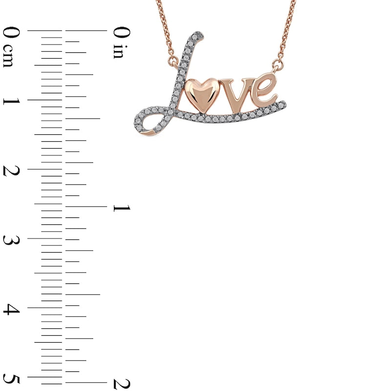 0.1 CT. T.W. Natural Diamond Love" with Heart Necklace in 10K Rose Gold"