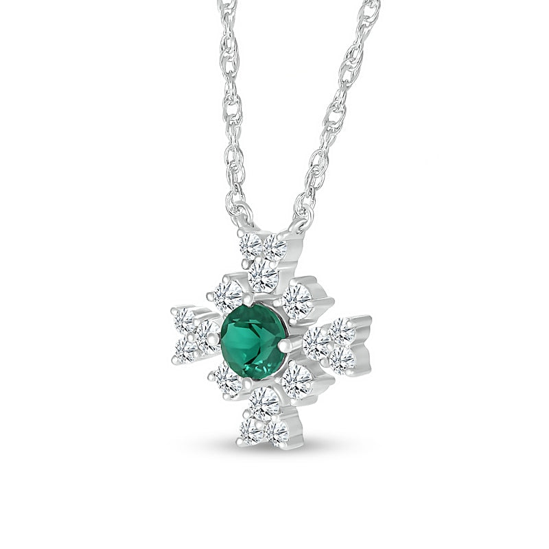 4.0mm Lab-Created Emerald and White Lab-Created Sapphire Frame Floral Pendant in Sterling Silver