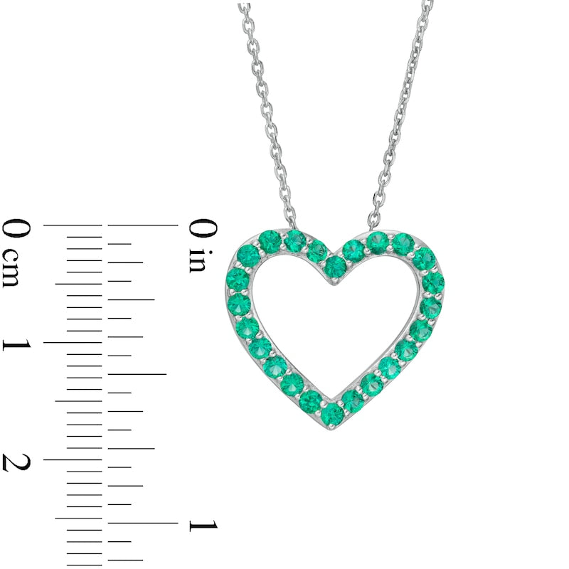 Lab-Created Emerald Adjustable Heart Pendant in Sterling Silver