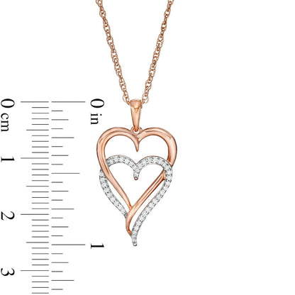 0.1 CT. T.W. Natural Diamond Double Elongated Heart Entwined Pendant in Sterling Silver with 14K Rose Gold Plate