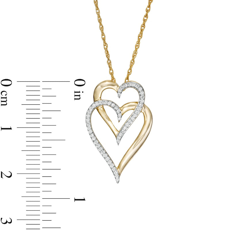 0.1 CT. T.W. Natural Diamond Interlocking Double Elongated Heart Necklace in 10K Yellow Gold