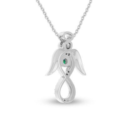 4.0mm Lab-Created Emerald and White Lab-Created Sapphire Infinity Guardian Angel Pendant in Sterling Silver