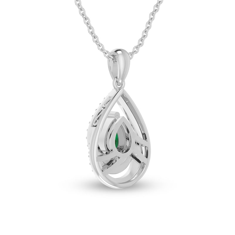 Pear-Shaped Lab-Created Emerald and White Lab-Created Sapphire Swirl Frame Pendant in Sterling Silver