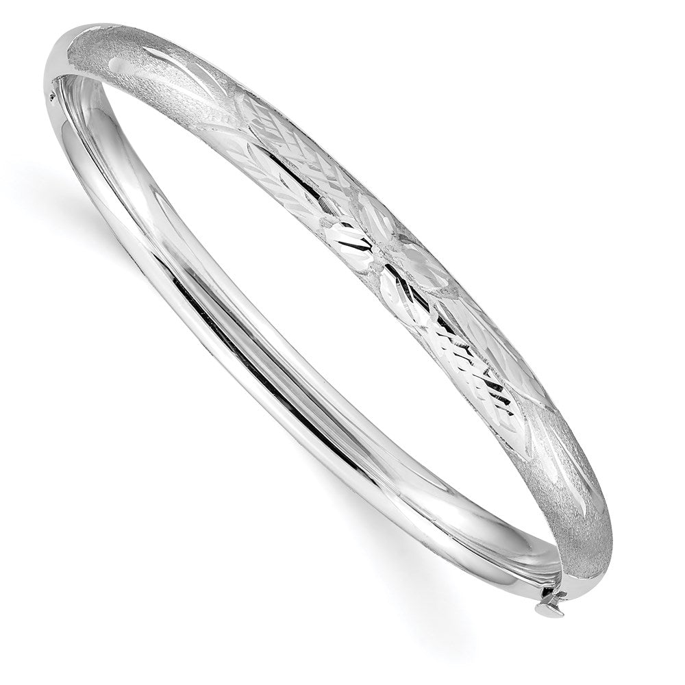 14k White Gold 3/16 White Gold Florentine Hinged Baby Bangle