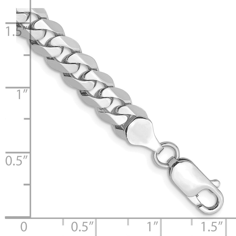 Solid 14K White Gold 9 inch 7.25mm Flat Beveled Curb with Lobster Clasp Chain Bracelet