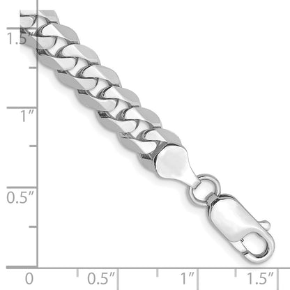 Solid 14K White Gold 9 inch 7.25mm Flat Beveled Curb with Lobster Clasp Chain Bracelet