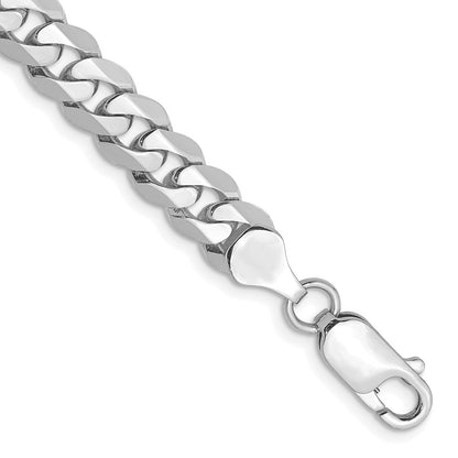 Solid 14K White Gold 9 inch 7.25mm Flat Beveled Curb with Lobster Clasp Chain Bracelet