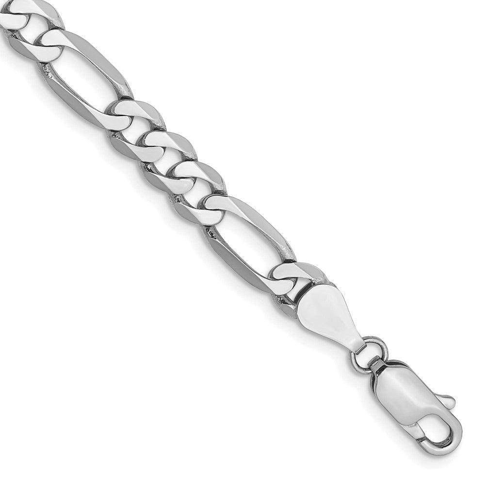 Solid 14K White Gold 9 inch 5.5mm Flat Figaro with Lobster Clasp Chain Bracelet