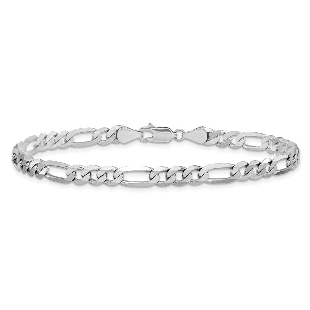Solid 14K White Gold 9 inch 5.5mm Flat Figaro with Lobster Clasp Chain Bracelet