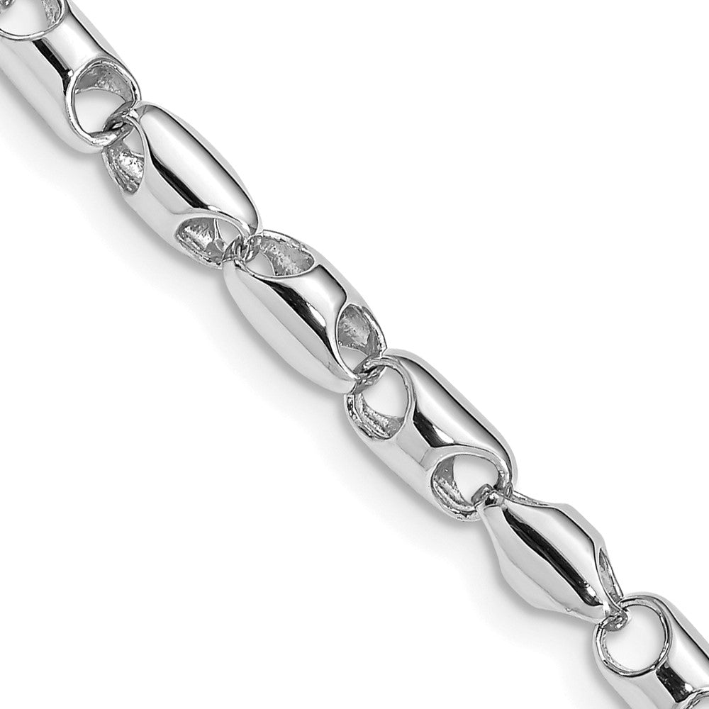 Solid 14K White Gold 7 inch 4.1mm Polished Fancy Barrel Link with Fancy Lobster Clasp Chain Bracelet