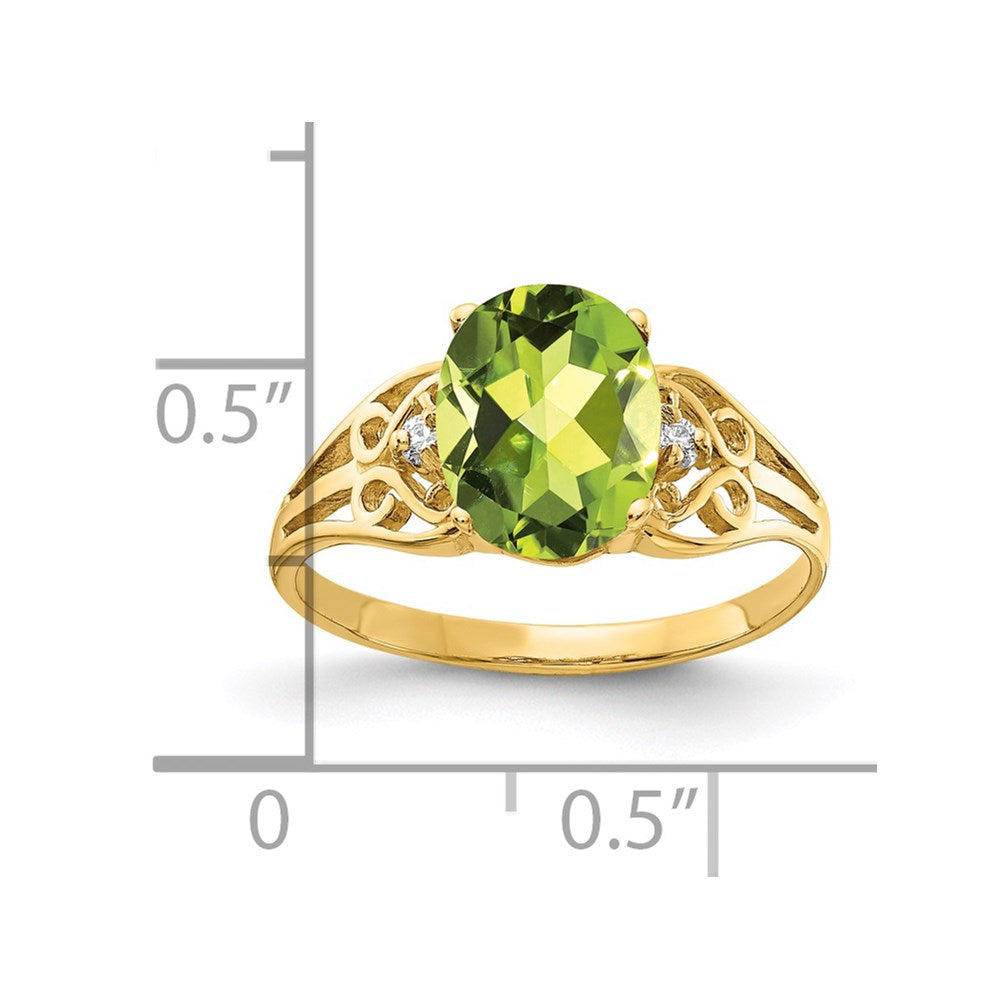 14K Yellow Gold 9x7mm Oval Peridot A Real Diamond ring