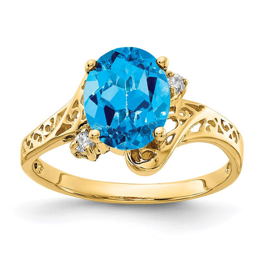 14K Yellow Gold 9x7mm Oval Blue Topaz A Real Diamond ring