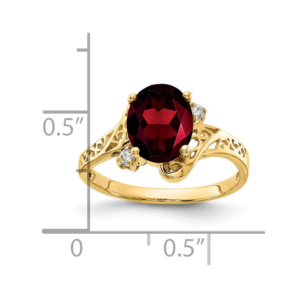 14K Yellow Gold 9x7mm Oval Garnet AAA Real Diamond ring