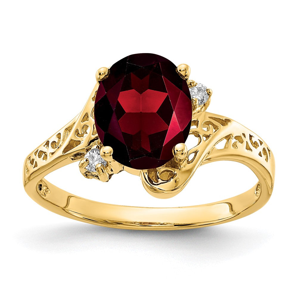 14K Yellow Gold 9x7mm Oval Garnet AAA Real Diamond ring