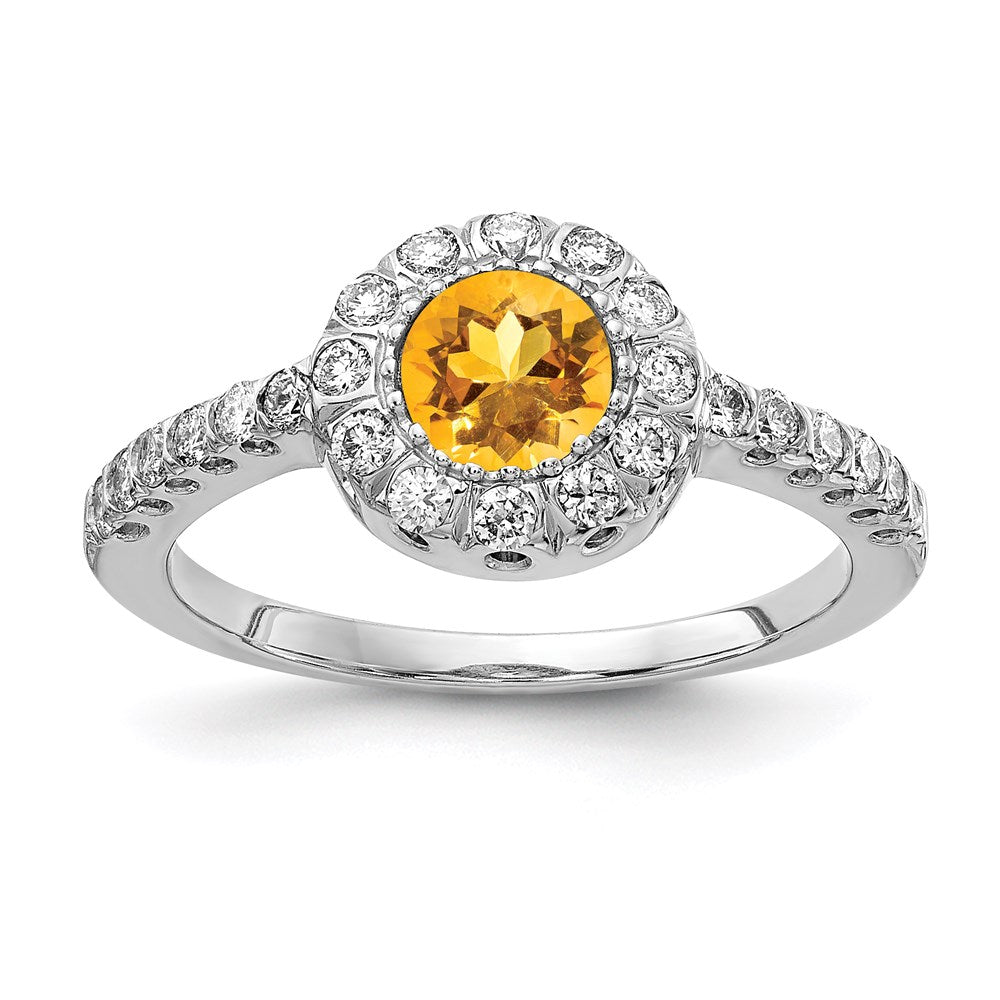 14k White Gold 5mm Citrine A Real Diamond ring