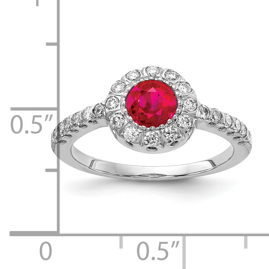 Solid 14k White Gold 5mm Simulated Ruby AAA CZ Ring