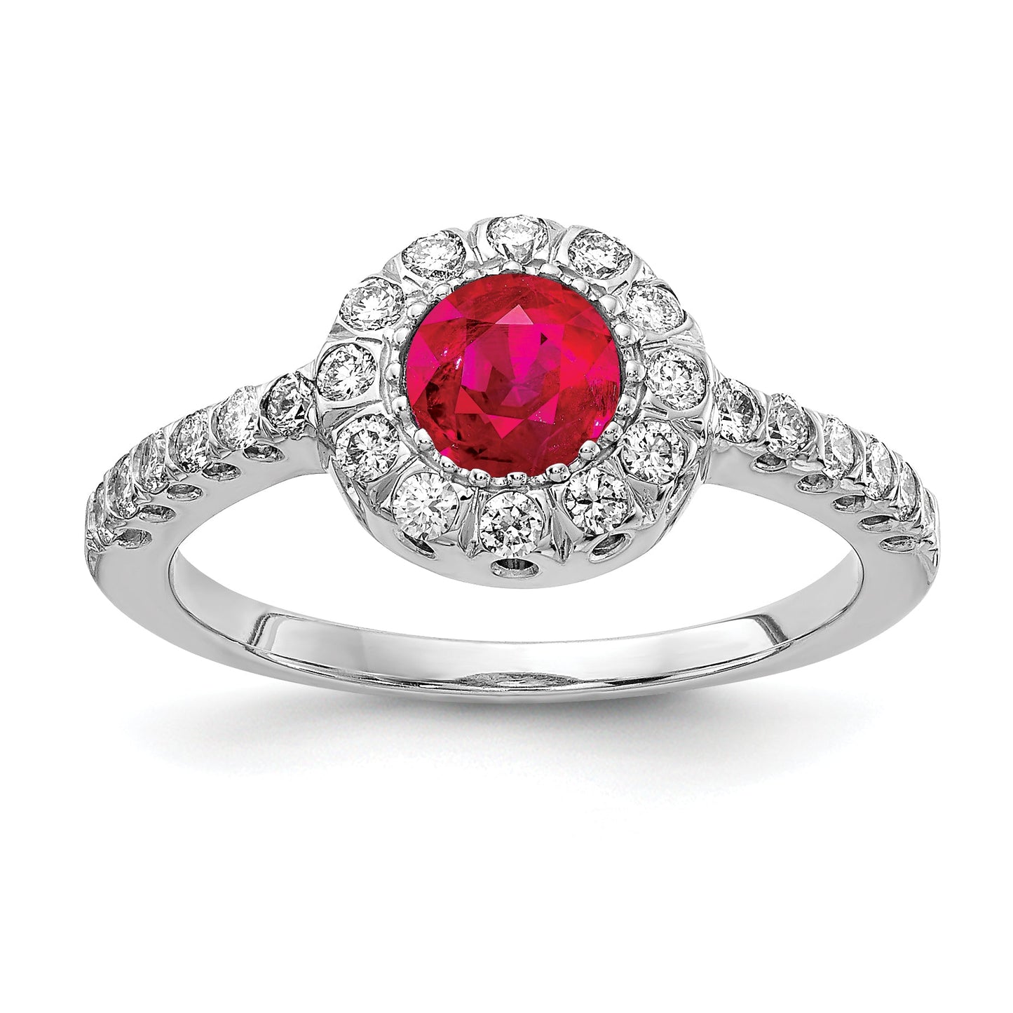 Solid 14k White Gold 5mm Simulated Ruby AAA CZ Ring