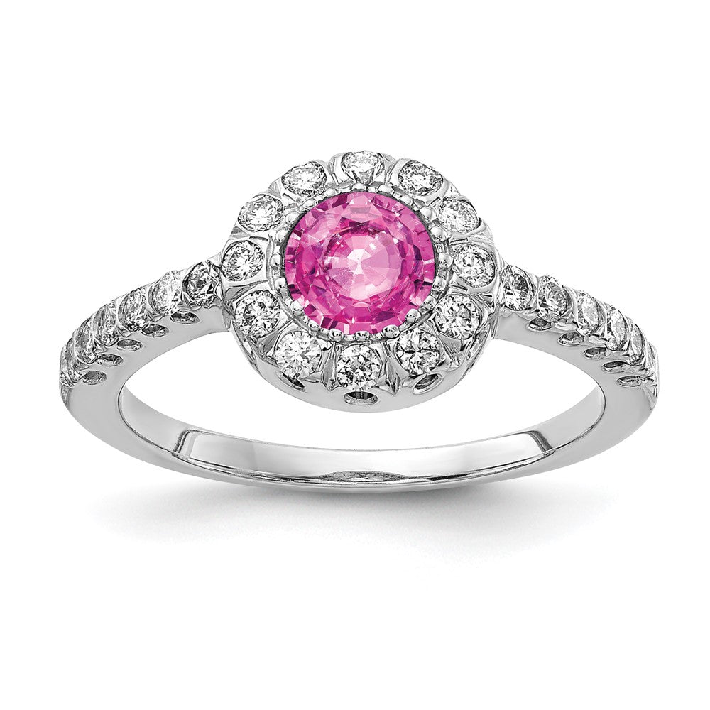 Solid 14k White Gold 5mm PinK Simulated Sapphire A CZ Ring