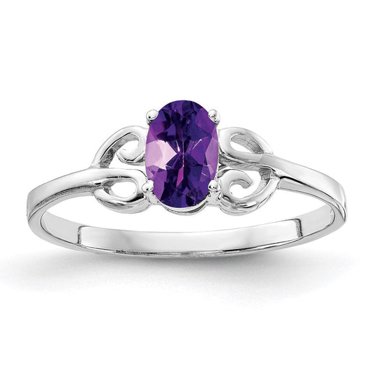 14k white gold 6x4mm oval amethyst checker ring x9687ac