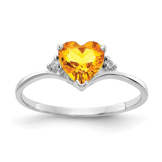 14k White Gold 6mm Heart Citrine VS Real Diamond ring