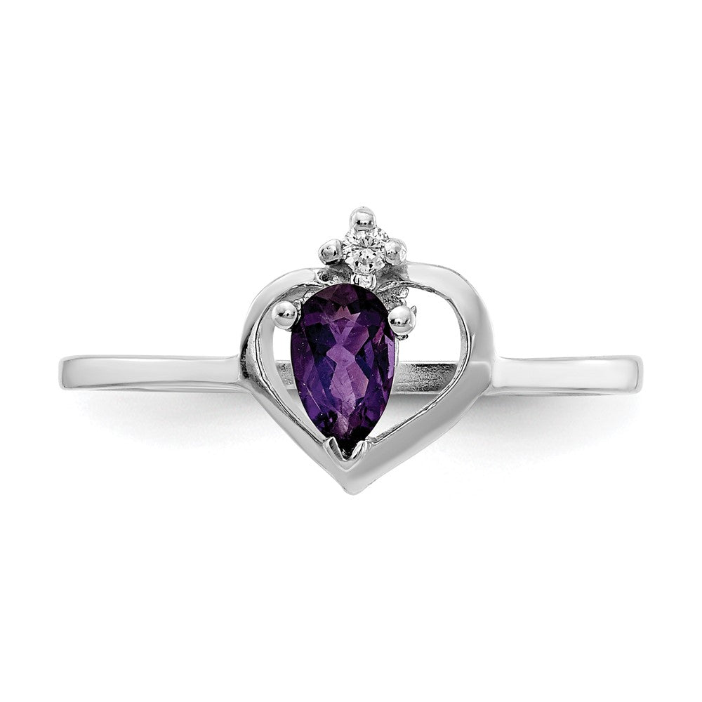 14k White Gold 5x3mm Pear Amethyst AAA Real Diamond ring