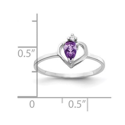 14k White Gold 5x3mm Pear Amethyst AAA Real Diamond ring