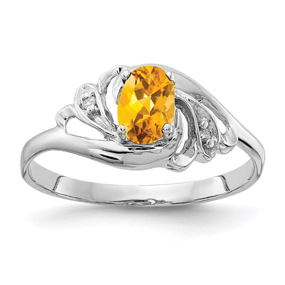 14k White Gold 6x4mm Oval Citrine A Real Diamond ring