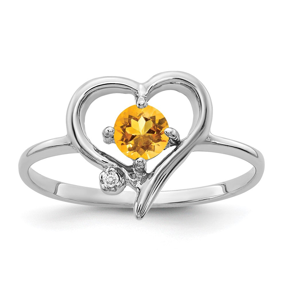 14k White Gold 4mm Citrine AA Real Diamond ring