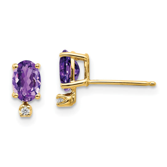 14k Diamond and Amethyst Birthstone Earrings