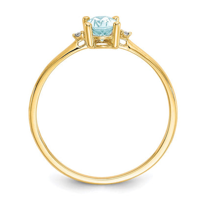 14K Yellow Gold Real Diamond & Aquamarine Birthstone Ring
