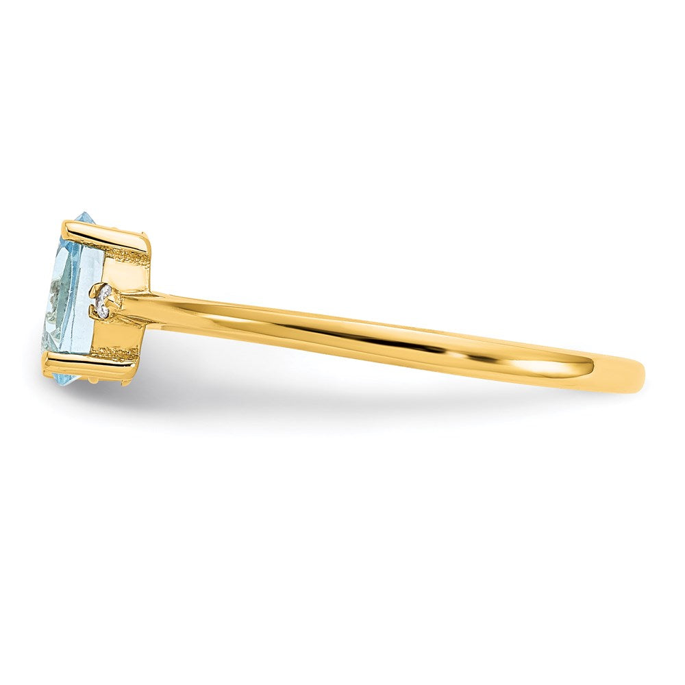 14K Yellow Gold Real Diamond & Aquamarine Birthstone Ring